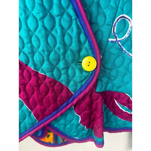 Jeanne Marc Womens Quilted Jacket Blue Multicolor Size S 8/10 Long Sleeve - Picture 2 of 6